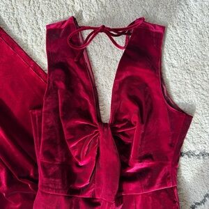 ADELYN RAE WINE VELVET V JUMPSUIT
